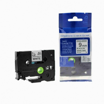 Banda compatibila Brother TZ-S221 / TZe-S221 9mm x 8m puternic adeziva, text negru / fundal alb