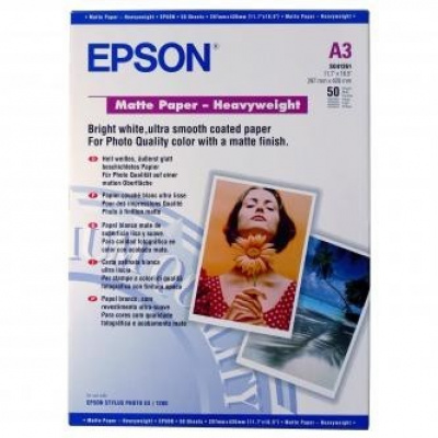 Epson Matte Paper Heavyweight S041261 C13S041261, 167 g/m2, A3, mat, puternic, alb, hârtie fotografică