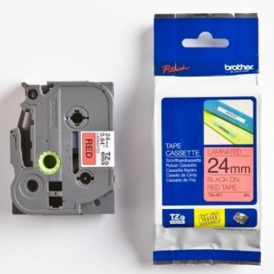 Brother TZ-451 / TZe-451, 24mm x 8m, text negru / fundal rosu, banda original