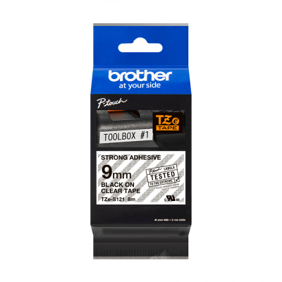 Brother TZ-S121 / TZe-S121 Pro Tape, 9mm x 8m, text negru/fundal transparent, banda original