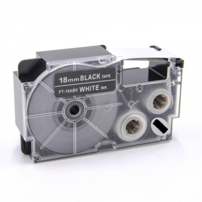 Banda compatibila Casio XR-18ABK, 18mm x 8m text alb / fundal negru
