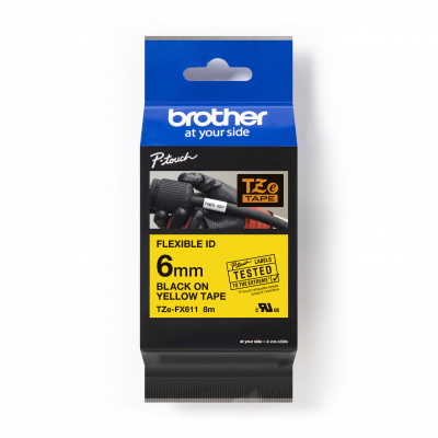 Brother TZ-FX611 / TZe-FX611 Pro Tape, 6mm x 8m, flexi, text negru / fundal galben, banda original