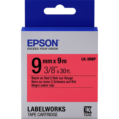 Epson LabelWorks LK-3RBP C53S653001 9mm x 9m, text negru / fundal rosu pastel, banda original