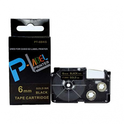 Banda compatibila Casio XR-6BKG 6mm x 8m text auriu / fundal negru