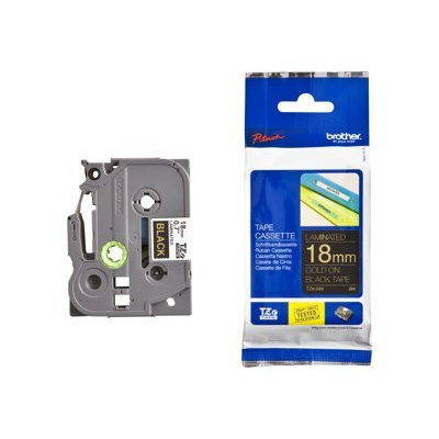 Brother TZ-344 / TZe-344, 18mm x 8m, text auriu / fundal negru, banda original