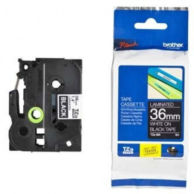 Brother TZ-365 / TZe-365, 36mm x 8m, text alb / fundal negru, banda original