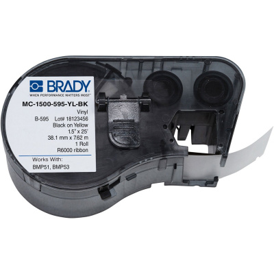 Brady MC-1500-595-YL-BK / 143378, benzi autoadezive 38.10 mm x 7.62 m