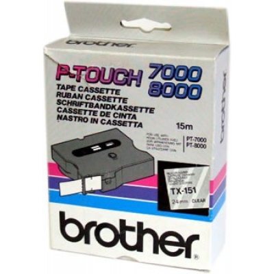 Brother TX-151, 24mm x 15m, text negru / fundal transparent, banda original