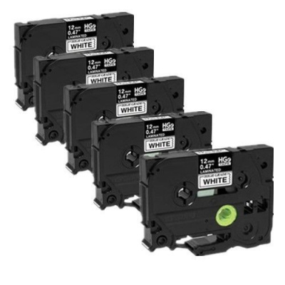 Brother HGe-231, 12mm x 8m, 5 buc., text negru / fundal alb, banda original