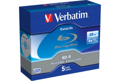 VERBATIM BD-R SL Datalife (pachet de 5)Blu-Ray/Spindle/6x/25GB SUPRAFAȚĂ ALBASTRĂ ALBĂ
