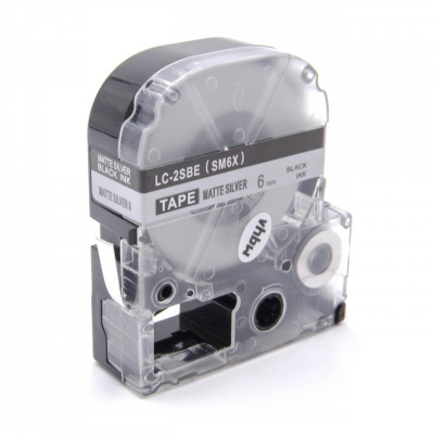Epson LC-2SBE, SM6X, 6mm x 8m, text negru / mat fundal argintiu, banda compatibila