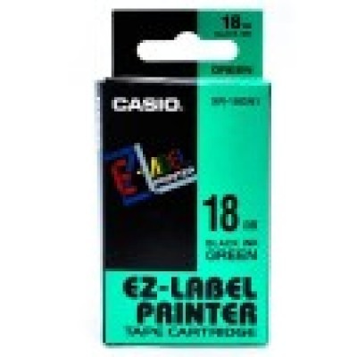 Casio XR-18GN1, 18mm x 8m, text negru / fundal verde, banda originala