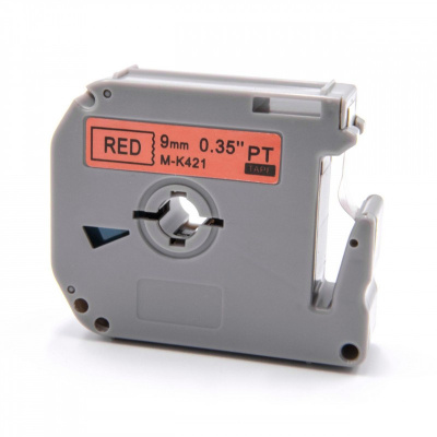 Brother MK-421, 9mm x 8m, text negru / fundal rosu, banda compatibila