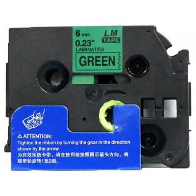 Banda compatibila Brother TZ-711 / TZe-711, 6mm x 8m, text negru / fundal verde