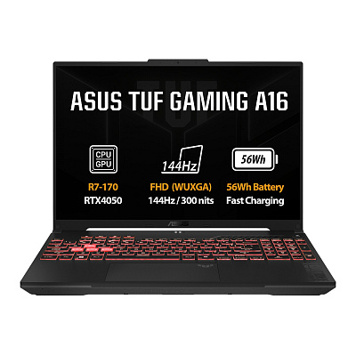 ASUS TUF Gaming A16/FA607NUQ-RL003Z/R7-170/16"/WUXGA/16GB/1TB/RTX 4050/fără OS/Gri/2R