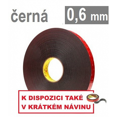 3M VHB™ 5925-F, tl. 0,6 mm; černá oboustranně silně lepicí akrylová páska 12 mm x 33 m