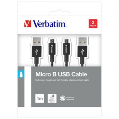 Verbatim 48874 USB cablu (2.0), USB A + microUSB, 1m, negru, box, 2 buc.