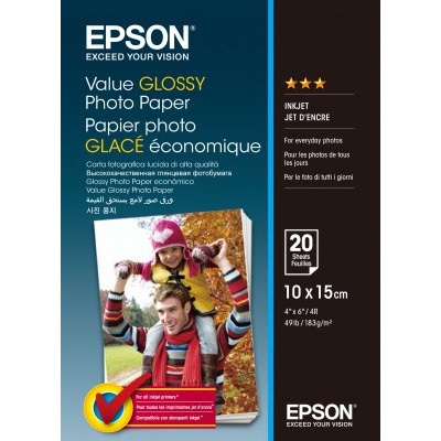 Epson S400037 Value Glossy Photo Paper, alb, lucios, hartie foto 10x15cm, 183 g/m2, 20 buc