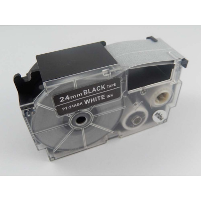 Banda compatibila Casio XR-24ABK 24mm x 8m text alb / fundal negru