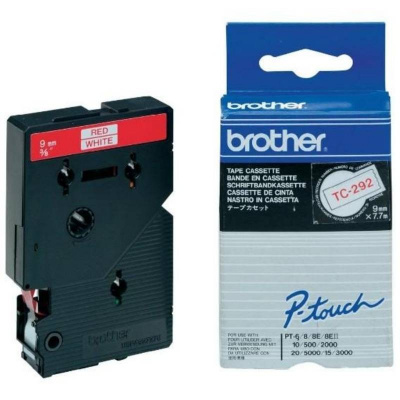 Brother TC-292, 9mm x 7,7m, text rosu / fundal alb, banda original