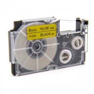 Banda compatibila Casio XR-6YW1, 6mm x 8m text negru / fundal galben