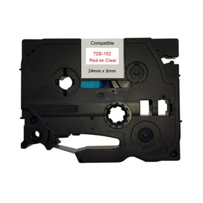 Banda compatibila Brother TZ-152 / TZe-152, 24mm x 8m, text rosu / fundal transparent