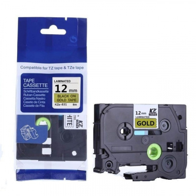 Banda compatibila Brother TZ-831 / TZe-831, 12mm x 8m, text negru / fundal auriu