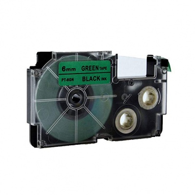 Banda compatibila Casio XR-6GN1, 6mm x 8m text negru / fundal verde