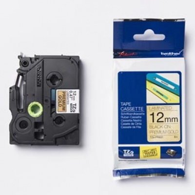 Brother TZ-PR831 / TZe-PR831, 12mm x 8m, text negru / fundal auriu, banda original