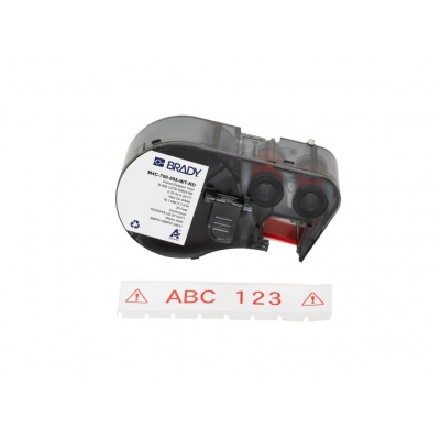 Brady M4C-750-595-WT-RD / 170831, 19.05 mm x 7.62 m, Vinil, text rosu / fundal alb