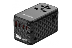 Verbatim UTA-10 GaN III 32125, Adaptor universal de călătorie, 2x USB-C PD a QC 4+, 1x USB-C PD 3.0, 1x USB-A QC, negru, 140 W