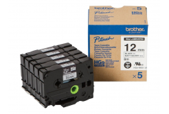 Brother HGE-M931V5, 12mm x 8m, text negru / fundal argintiu, banda original, 5buc.