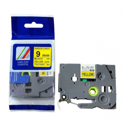 Banda compatibila Brother TZ-FX621 / TZe-FX621, 9mm x 8m, flexi, text negru / fundal galben
