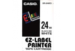 Casio XR-24WE1, 24mm x 8m, text negru / fundal alb, banda originala