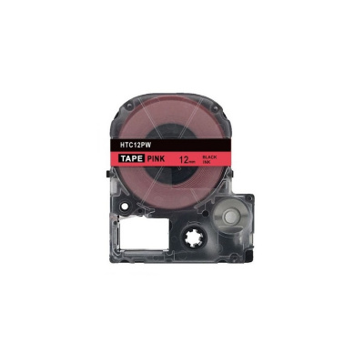 Epson HTC12PW, 12mm x 8m, text negru / roz fundal, banda compatibila