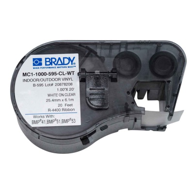 Brady MC1-1000-595-CL-WT / 131607, benzi autoadezive 25.40 mm x 6.10 m