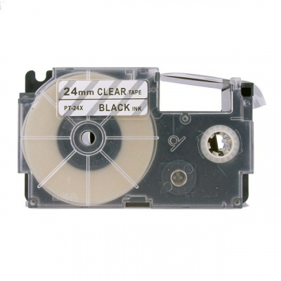 Banda compatibila Casio XR-24X1, 24mm x 8m, text negru / fundal transparent