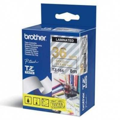 Brother TZ-164 / TZe-164, 18mm x 8m, text auriu/fundal translucidă, banda original