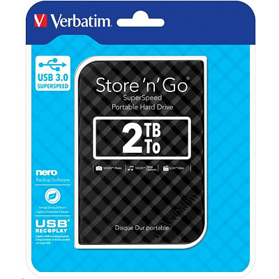 VERBATIM HDD 2.5" 2TB Store 'n' Go Hard disk portabil USB 3.0, negru GEN II