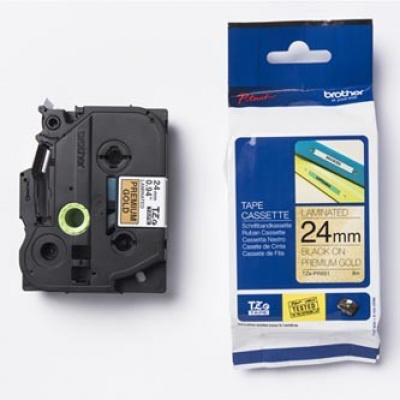 Brother TZ-PR851 / TZe-PR851, 24mm x 8m, text negru / fundal auriu, banda original