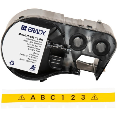 Brady M4C-375-595-YL-BK / 170844, 9.53 mm x 7.62 m, Vinil, text negru / fundal galben