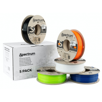Spectrum 80748 3D filament, Premium PET-G, 1,75mm, 5x250g, alb, negru, Portocaliu, Albastru, Verde (Mix Arctic white, Deep black, Lion orange, Navy Blue, Lime green)