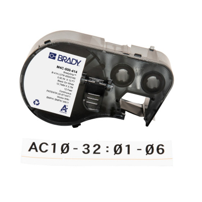 Brady M4C-500-414 / 170728, 12.70 mm x 3.66 m, Poliester, text negru / fundal alb
