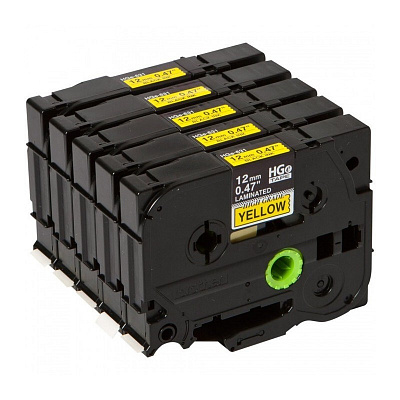 Brother HGE-631, 12mm x 8m, text negru / galben alb, banda original