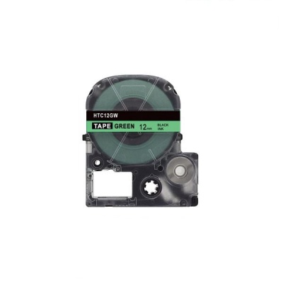 Epson HTC12GW, 12mm x 8m, text negru / fundal verde, banda compatibila