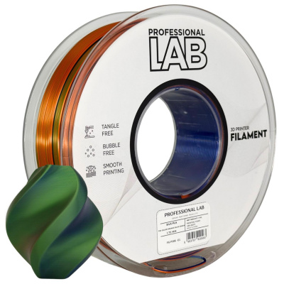 Professional Lab FG-P106-E1, 3D filament, PLA Silk, 1,75mm, 1000g,  Tri Color, Multicolor (Orange, Blue, Green)