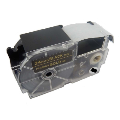 Banda compatibila Casio XR-24BKG 24mm x 8m text auriu / fundal negru