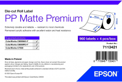Epson 7113421 PP Matte, pentru ColorWorks, 76x127mm, 960buc., polipropilenă, alb etichete autoadezive