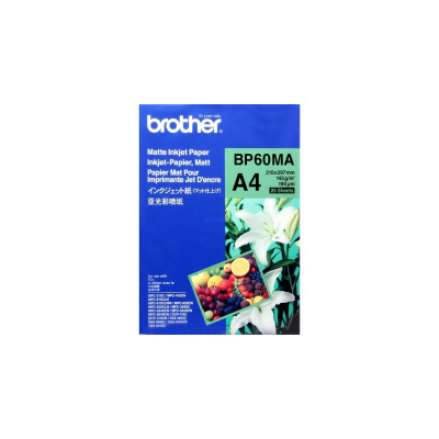 Brother Inkjet Paper Matte BP60MA, 145 g/m2, A4, 25buc., mat, jet de cerneală, alb, hârtie fotografică