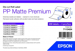 Epson 7113424 PP Matte, pentru ColorWorks, 105x210mm, 259buc., polipropilenă, alb etichete autoadezive